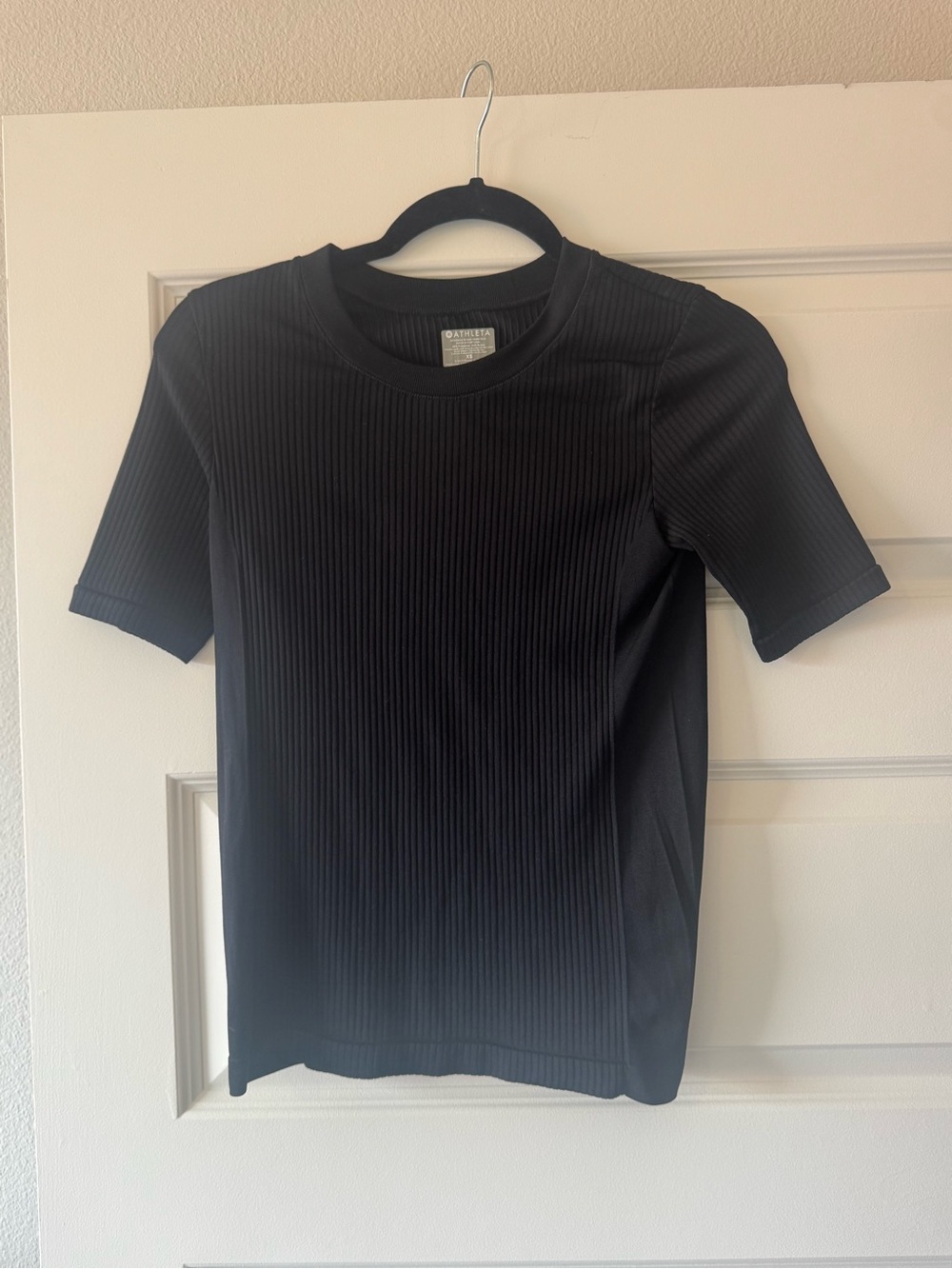 Athleta Black Ribbed Short Sleeve Crew Tee
